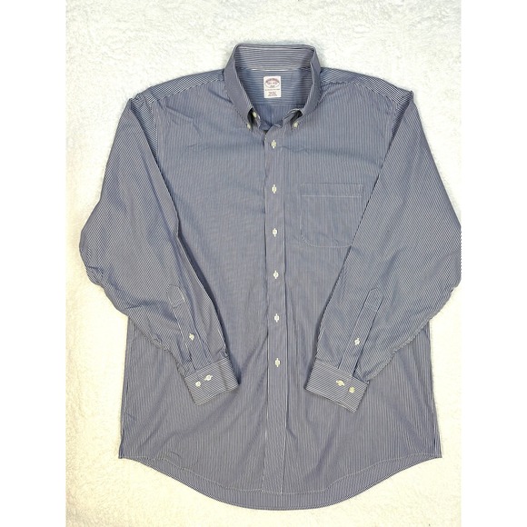 Brooks Brothers 346 mens Button Down shirt 16 1/2 4/5 blue‎ white stripe regular - Picture 8 of 10